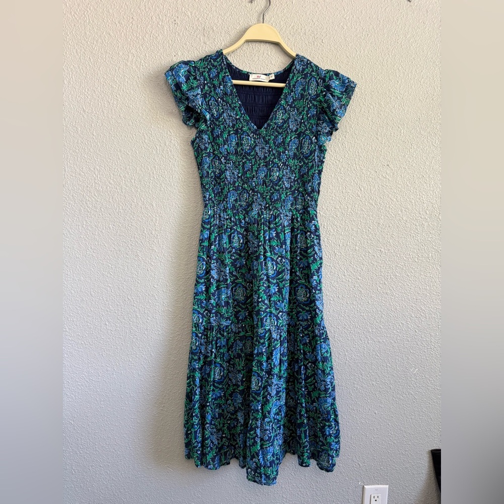 Vineyard Vines Anegada Floral Smocked Midi Dress Size XS